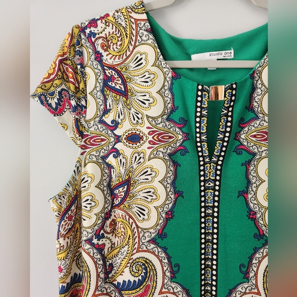 EUC Studio One New York Print Sheath Dress Sz L - Picture 2 of 5